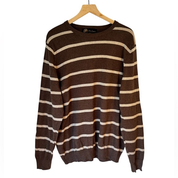 Oleg Cassini Men’s Preppy Brown Striped Cotton Cashmere Sweater Size XL - Picture 1 of 5